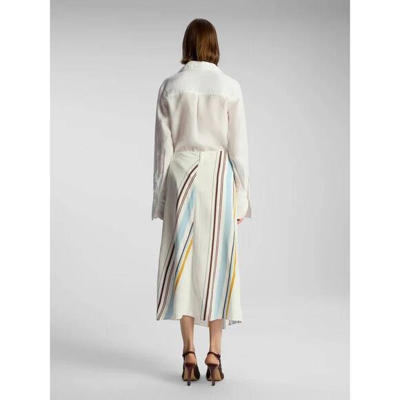 A.L.C. Clara Faux Wrap Midi Skirt in White Multi Stripe 3SKRT005 US 4 Small NEW - Picture 6 of 9